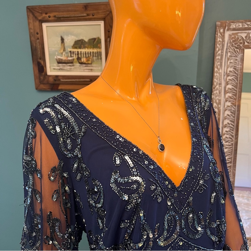 Roaman's Navy Beaded V‑Neck Maxi Dress - Picture 2 of 15